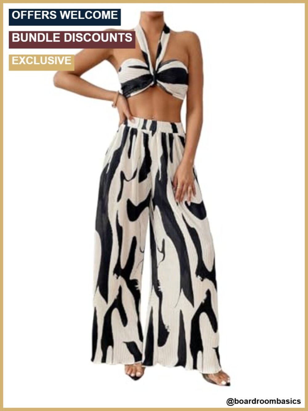 Women's 2 Piece Graphic Halter Top Wide Leg Pants Vacation Outfit Set